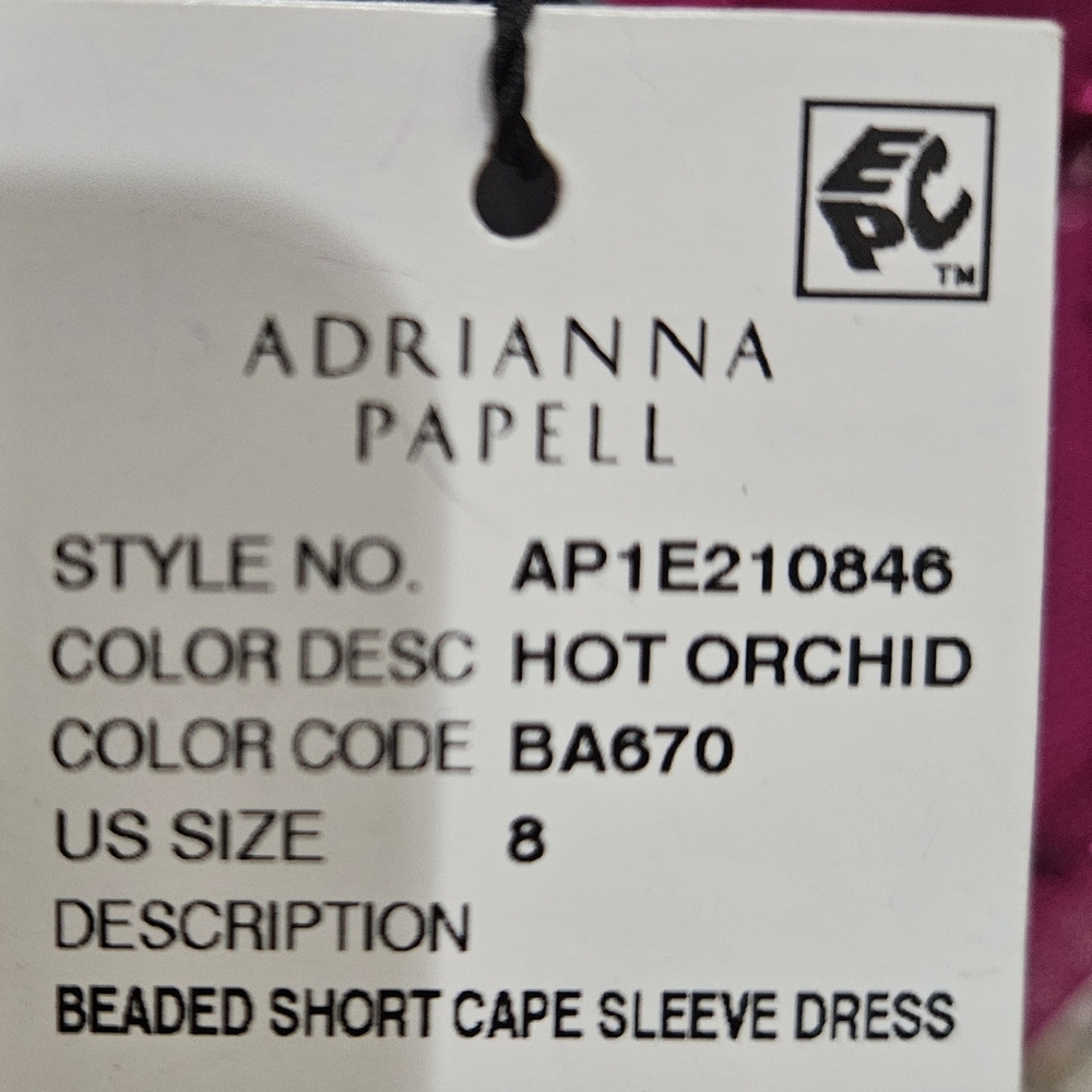 Adrianna Papell Beaded Short Cape Sleeve Dress in Hot Orchid